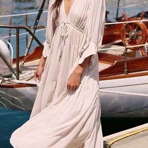 Free People Cream Maxi Dress with Tie Front